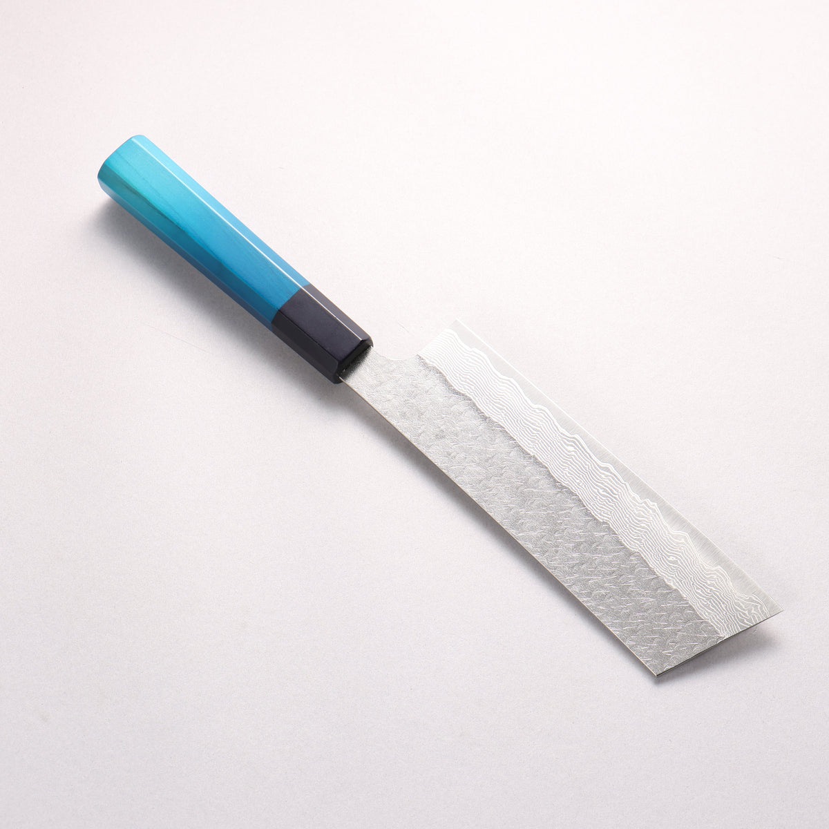 Nigara SPG STRIX Hammered Damascus Kiritsuke Nakiri 180mm Indigo dyed Handle