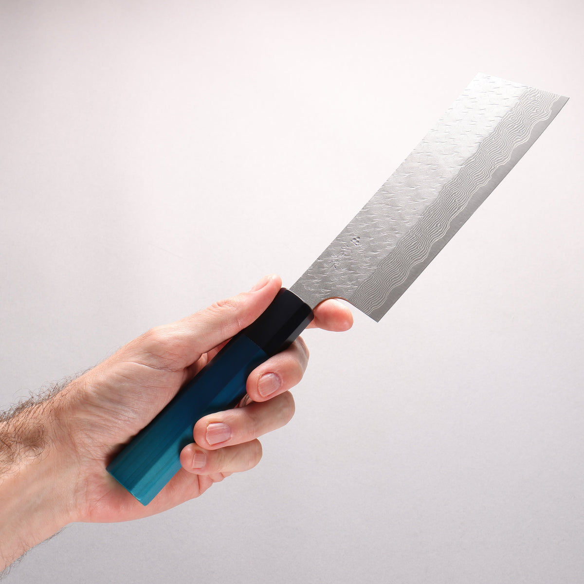 Nigara SPG STRIX Hammered Damascus Kiritsuke Nakiri 180mm Indigo dyed Handle