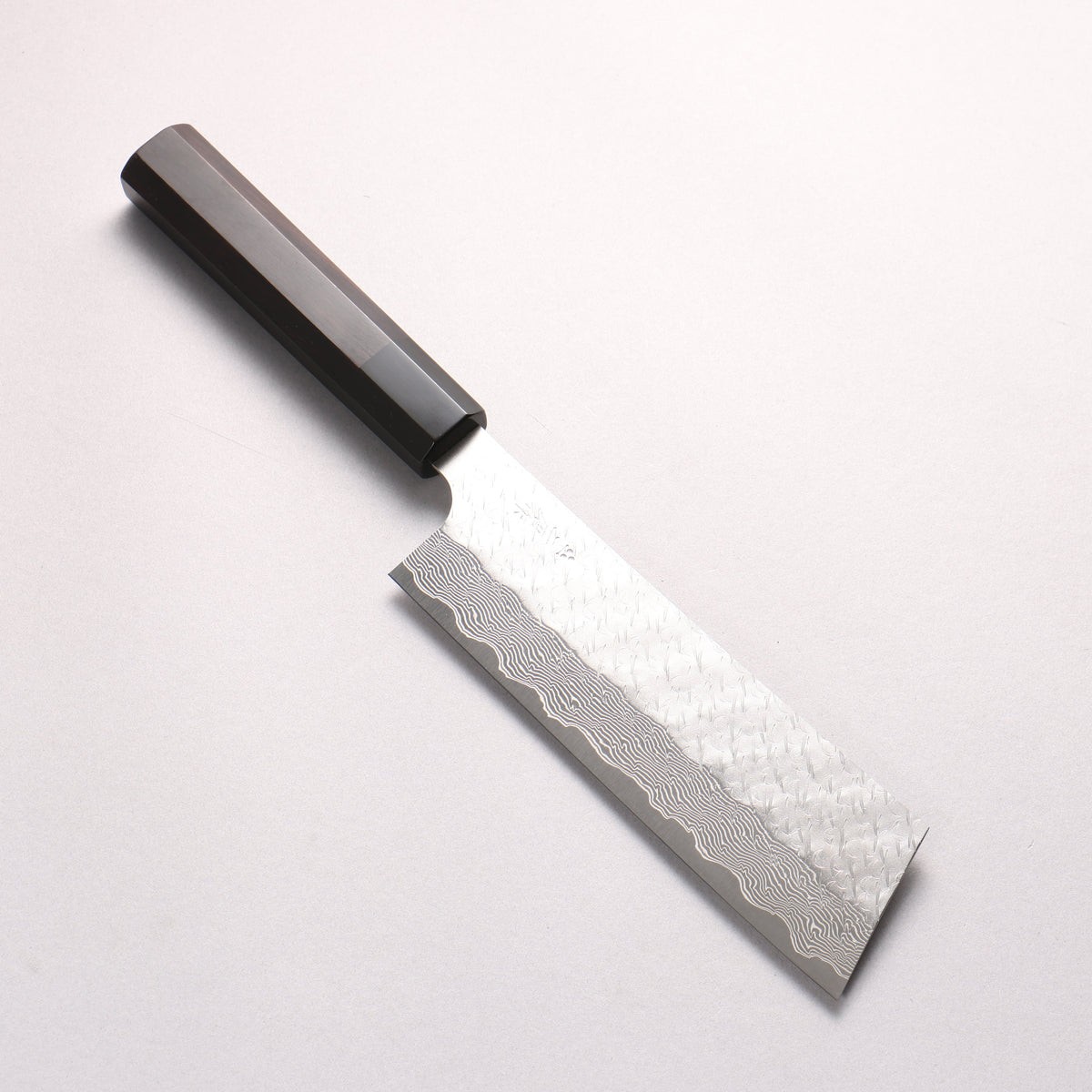 Nigara SPG STRIX Hammered Damascus Kiritsuke Nakiri 180mm Ebony Wood (ferrule: Black Water Buffalo Horn) Handle