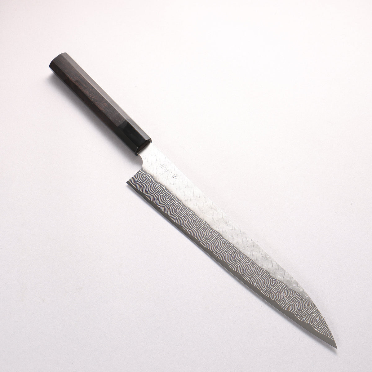 Nigara SPG STRIX Hammered Damascus Sujihiki 270mm Ebony Wood (ferrule: Black Water Buffalo Horn) Handle