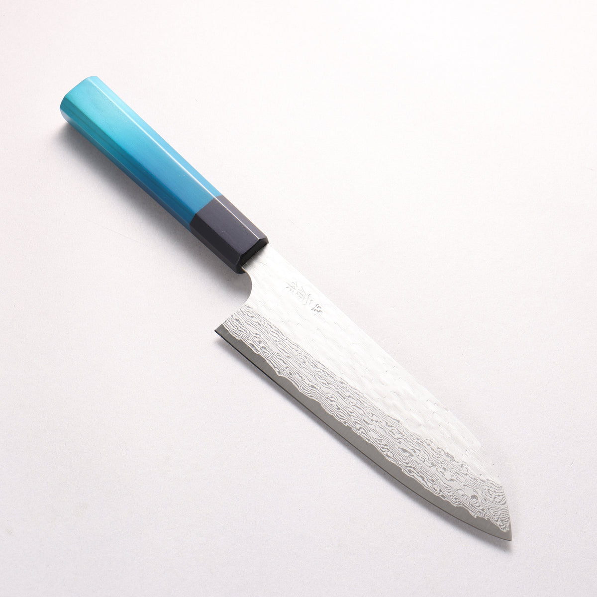 Nigara VG-XEOS Hammered Damascus Santoku 180mm Indigo dyed Handle - Seisuke Knife