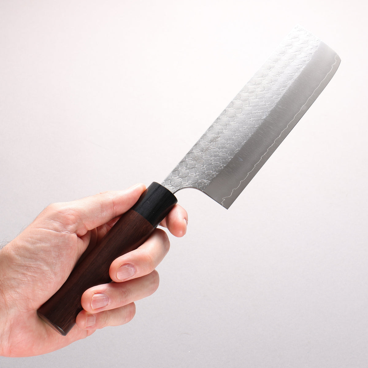 Yoshimi Kato Minamo SG2 Hammered Nakiri 165mm Rosewood (ferrule: Black Pakka wood) Maru Handle - Seisuke Knife