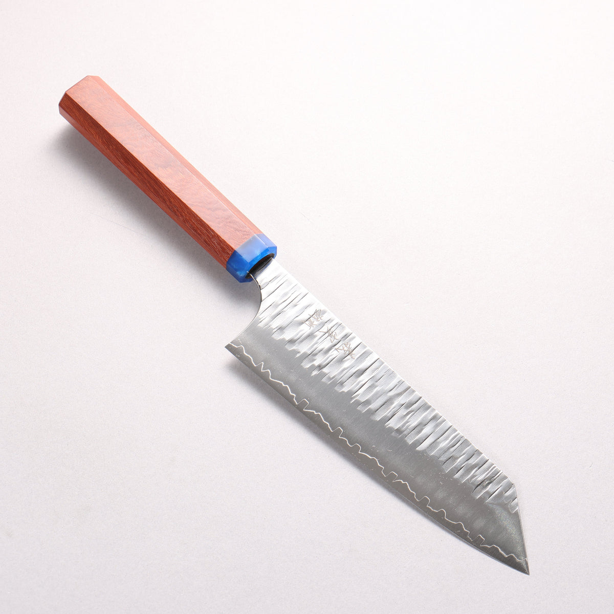 Yoshimi Kato Kasuri SPG STRIX Hammered Bunka 170mm Pao Rosa (Ferrule: Blue Marble Acrylic) Handle - Seisuke Knife