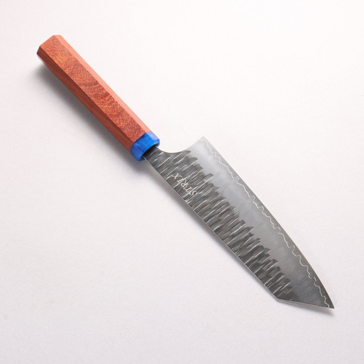 Yoshimi Kato Kasuri SPG STRIX Hammered Bunka 170mm Pao Rosa (Ferrule: Blue Marble Acrylic) Handle - Seisuke Knife
