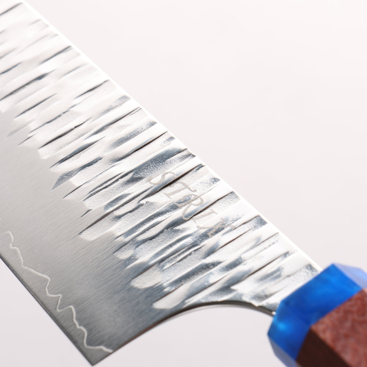 Yoshimi Kato Kasuri SPG STRIX Hammered Bunka 170mm Pao Rosa (Ferrule: Blue Marble Acrylic) Handle - Seisuke Knife