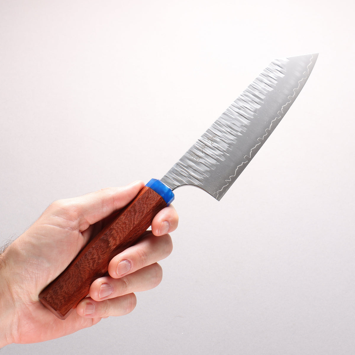 Yoshimi Kato Kasuri SPG STRIX Hammered Bunka 170mm Pao Rosa (Ferrule: Blue Marble Acrylic) Handle - Seisuke Knife