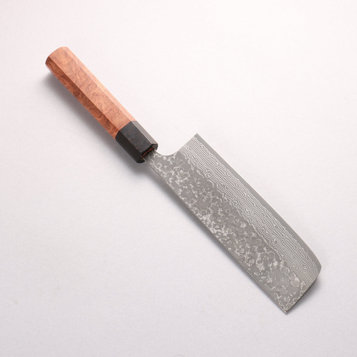 Yoshimi Kato VG10 Black Damascus Nakiri 165mm Chinese Quince Burl (Ferrule: Ebony) Handle - Seisuke Knife