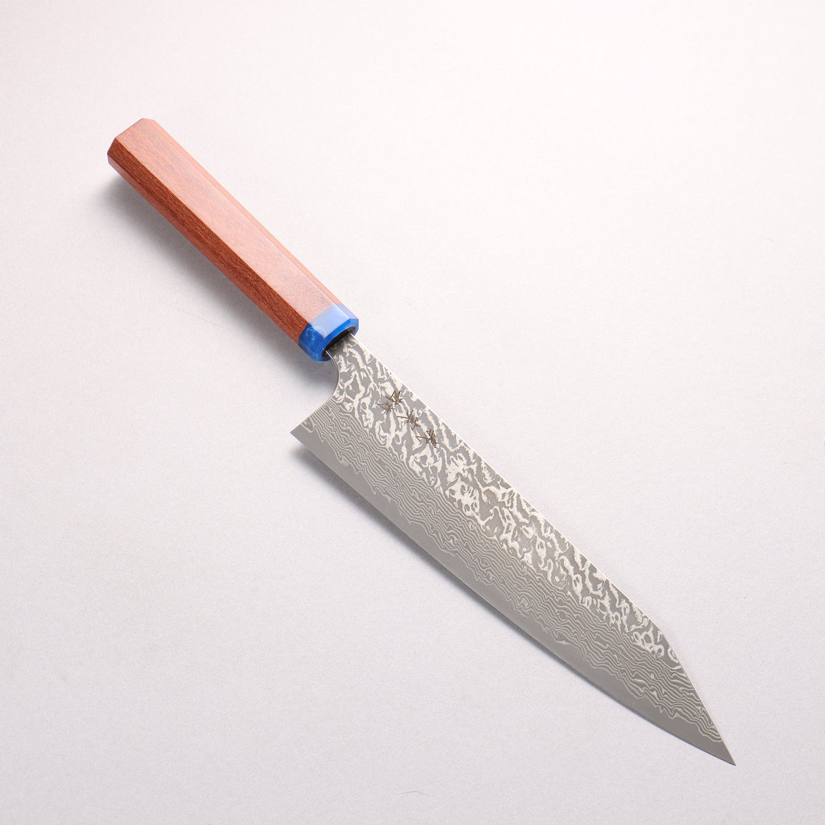 Yoshimi Kato VG10 Black Damascus Kiritsuke Gyuto 210mm Pao Rosa (Ferrule: Blue Marble Acrylic) Handle - Seisuke Knife
