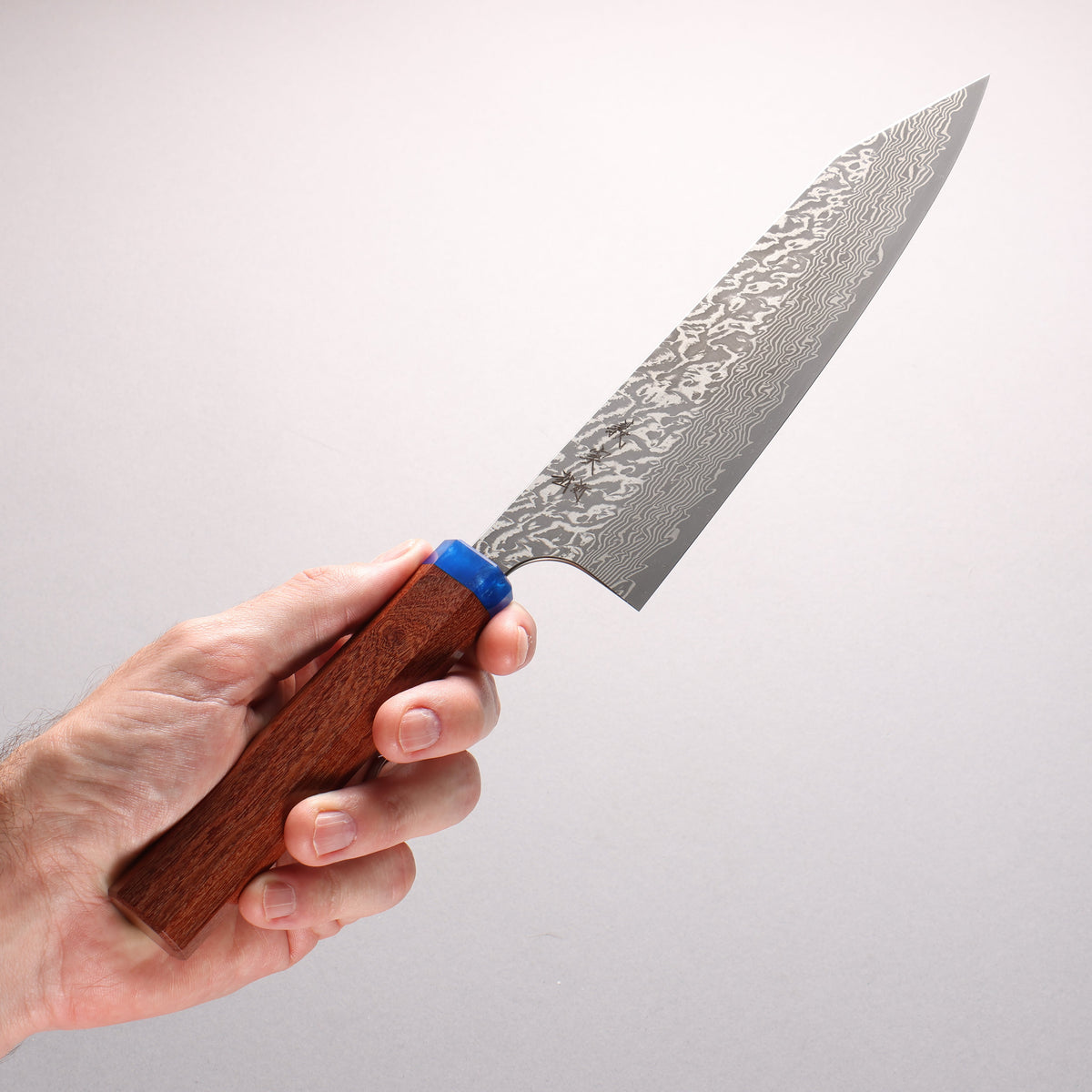 Yoshimi Kato VG10 Black Damascus Kiritsuke Gyuto 210mm Pao Rosa (Ferrule: Blue Marble Acrylic) Handle - Seisuke Knife