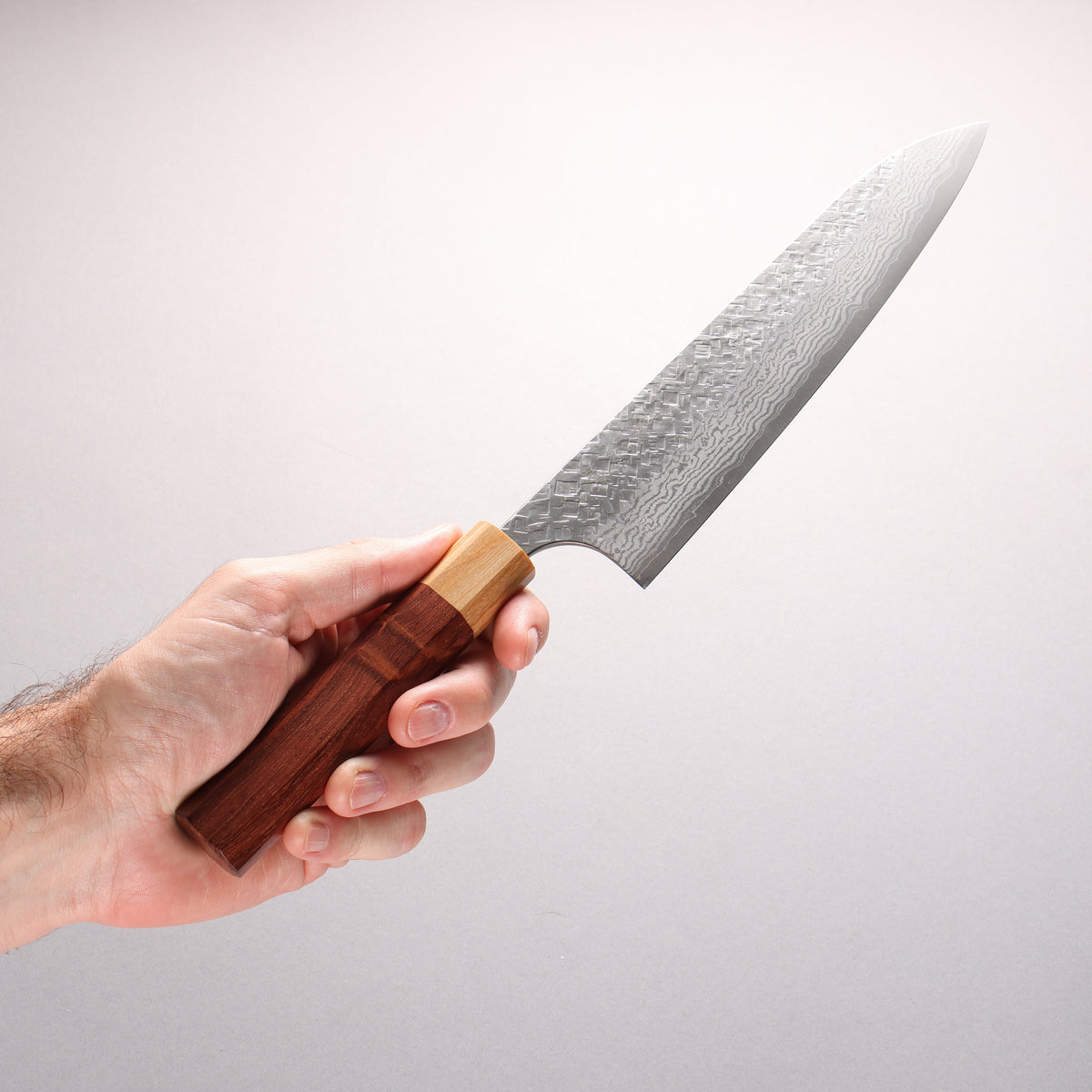Yoshimi Kato VG10 Damascus Hammered(square) Gyuto 210mm Honduras (ferrule: White Pakka wood) Handle - Seisuke Knife