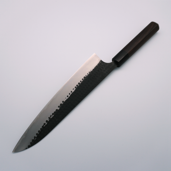 Anryu Blue Super Hammered Black Finished Gyuto 240mm Shitan Handle - Seisuke Knife