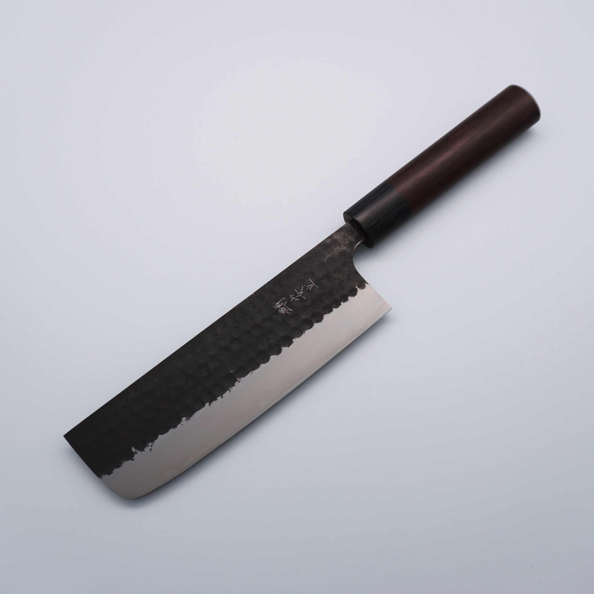 Anryu Blue Super Hammered Black Finished Nakiri 165mm Shitan Handle - Seisuke Knife