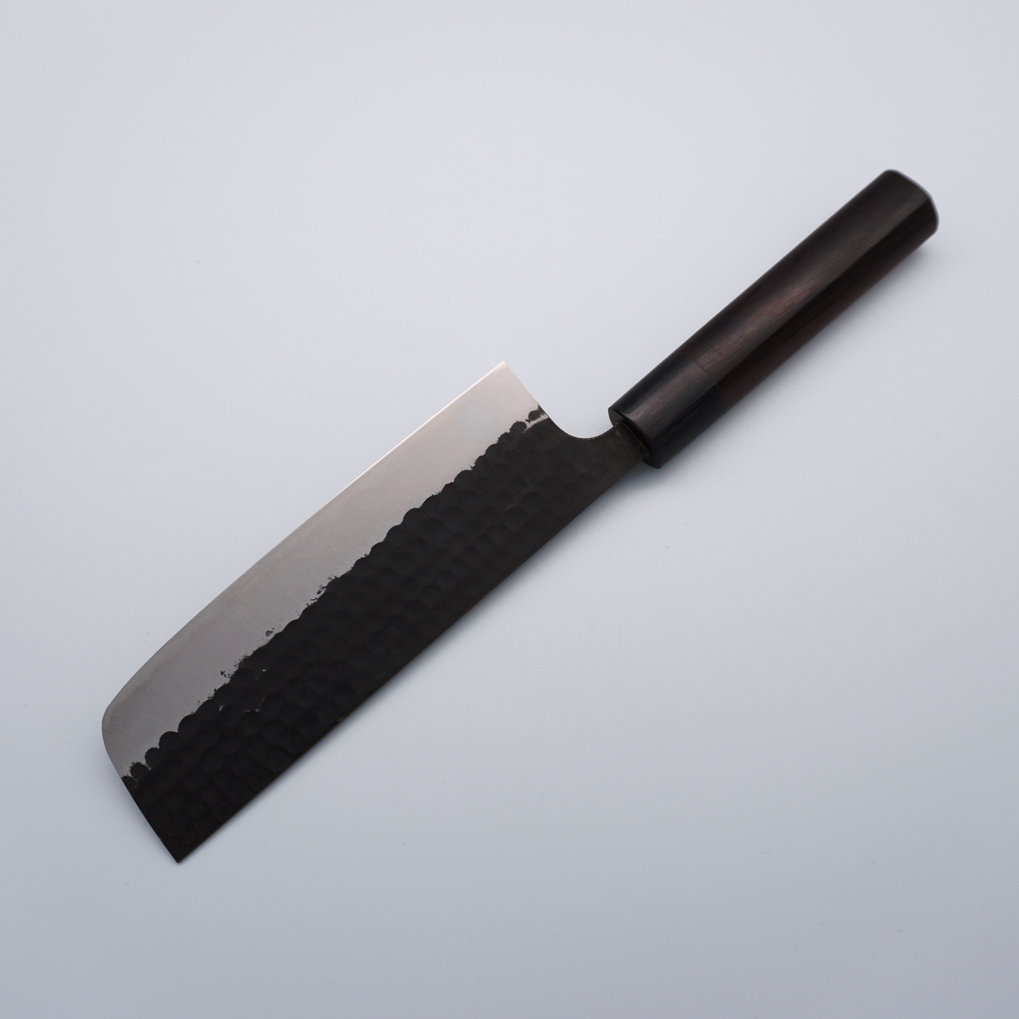 Anryu Blue Super Hammered Black Finished Nakiri 165mm Shitan Handle - Seisuke Knife