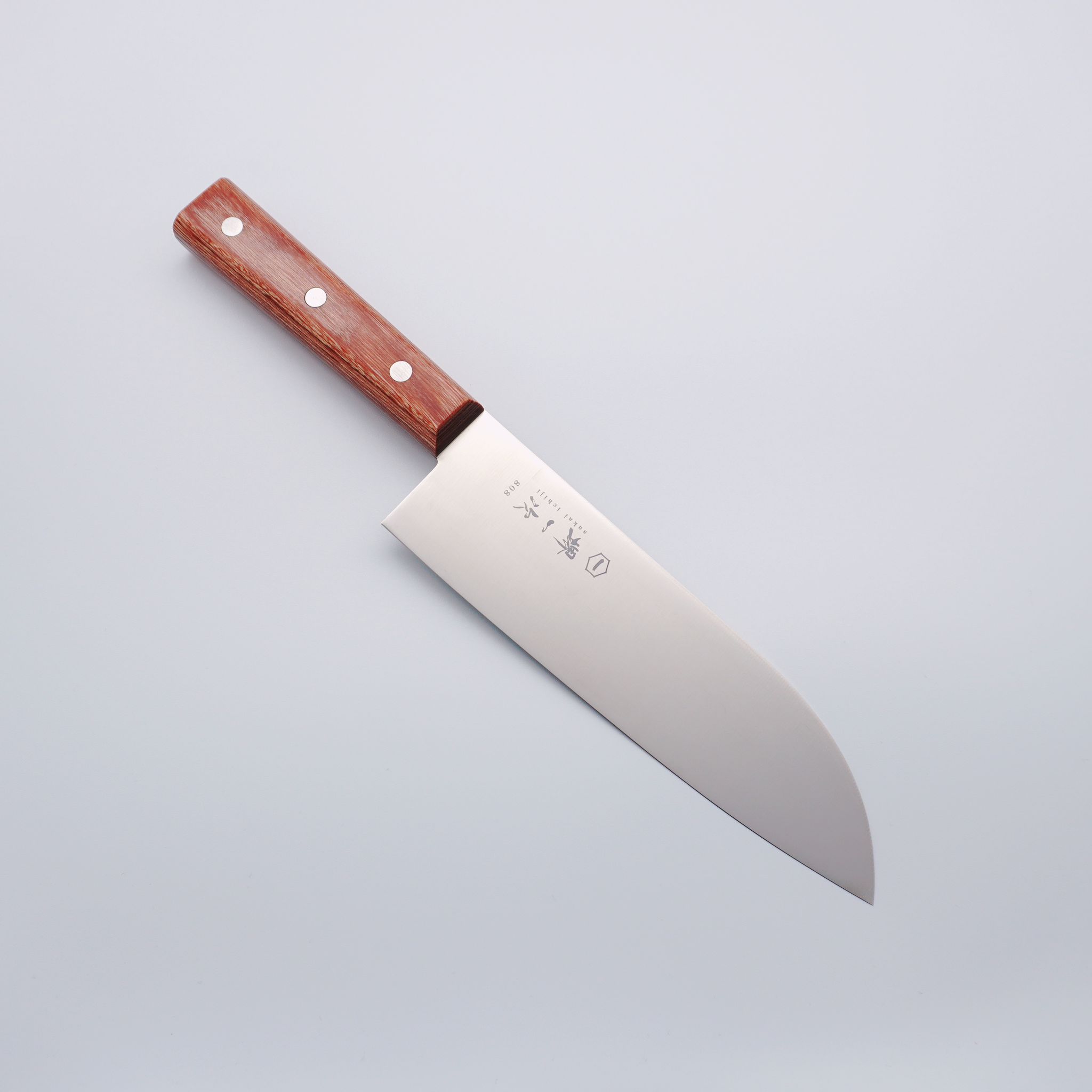 Sakai Ichiji 808 Steel Clamshell Santoku 180mm Brown Pakkawood Handle
