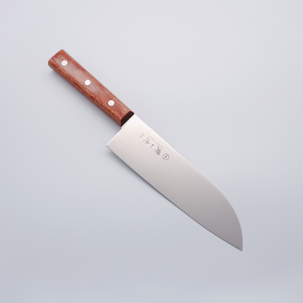 Sakai Ichiji 808 Steel Clamshell Santoku 180mm Brown Pakkawood Handle