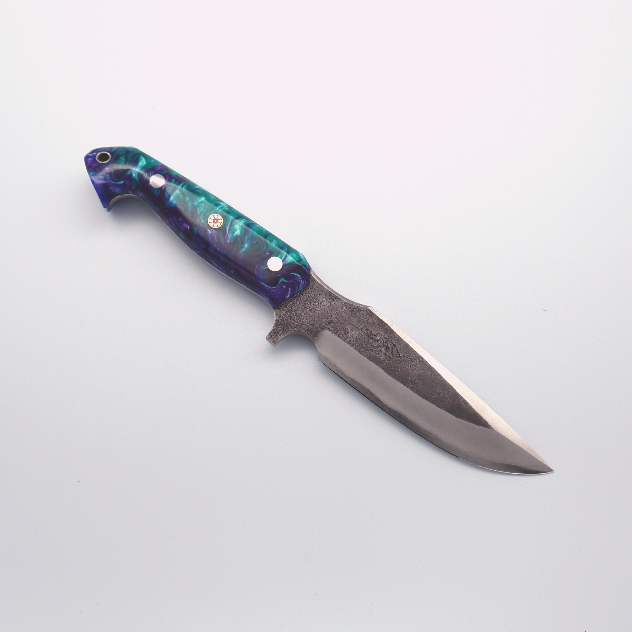 Daiki Mukai Blue Super Steel Hunting Knife 120mm Acrylic Handle - Seisuke Knife