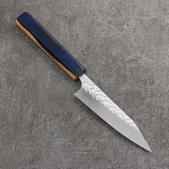 Yoshimi Kato SPG STRIX Hammered (V) Kiritsuke Petty-Utility  120mm Olive Tree and Blue Resin Handle - Seisuke Knife