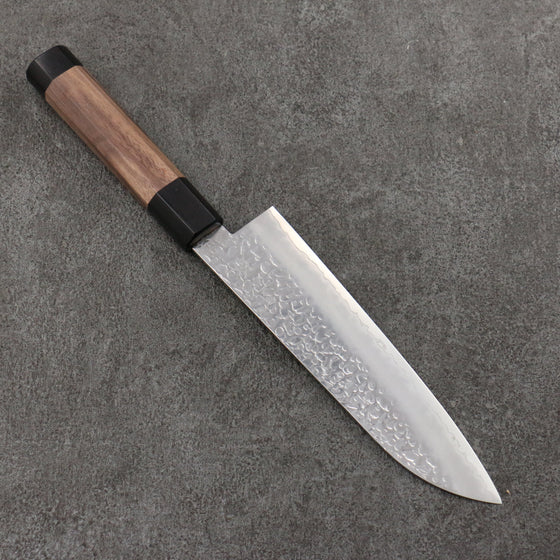 Seisuke Silver Steel No.3 Hammered Santoku  180mm Walnut(With Double Black Pakka wood) Handle - Seisuke Knife