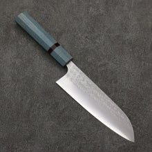  Yoshimi Kato Minamo SG2 Hammered Santoku  170mm Blue Stabilized Wood (With Black Ring) Handle - Seisuke Knife