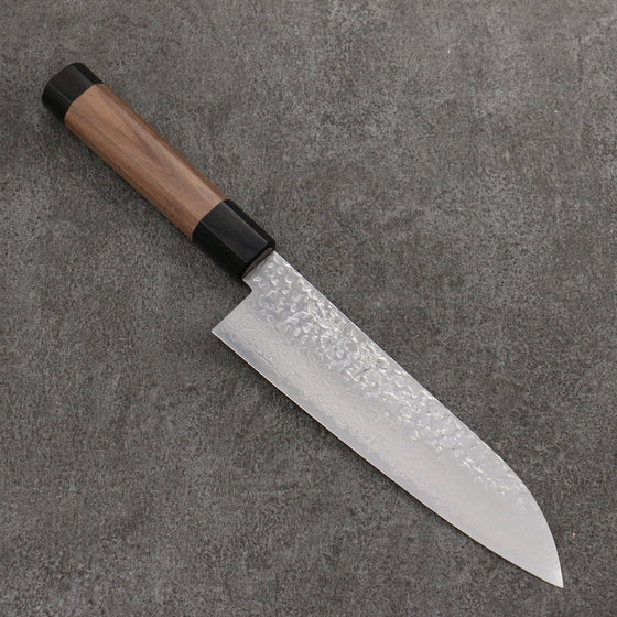 Seisuke Silver Steel No.3 Hammered Damascus Santoku  180mm Walnut(With Double Black Pakka wood) Handle - Seisuke Knife