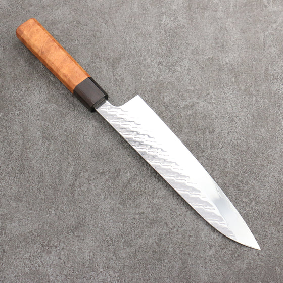 Takeshi Saji SPG STRIX Hammered Migaki Finished Gyuto  210mm Chinese Quince Burl (Ferrule: Ebony) Handle - Seisuke Knife