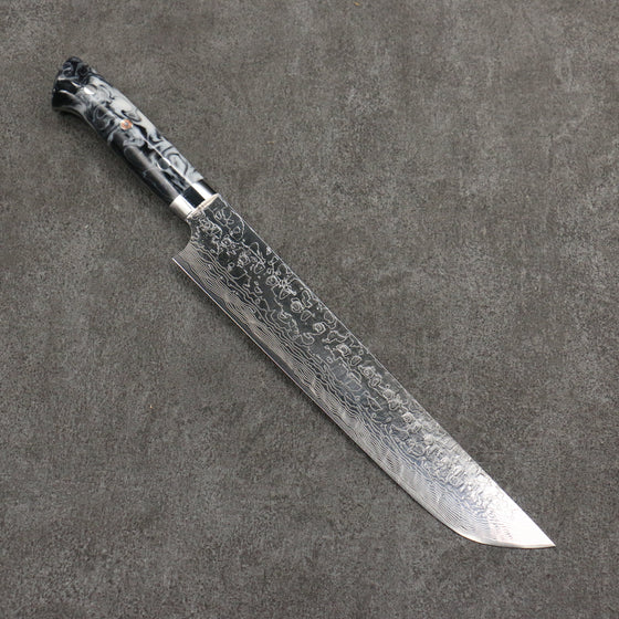 Takeshi Saji SG2 Damascus Diamond Finish Sakimaru Sujihiki  240mm White and Black Marble Acrylic Handle - Seisuke Knife