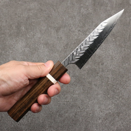 Yoshimi Kato SPG STRIX Hammered (V) Kiritsuke Petty-Utility  120mm Sandalwood with White Ring Handle - Seisuke Knife