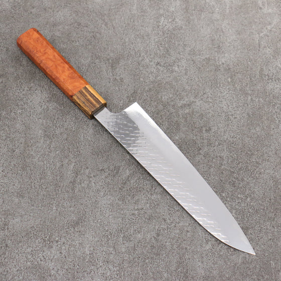 Takeshi Saji SPG STRIX Hammered Migaki Finished Gyuto 210mm Chinese Quince Burl & Bocote Handle - Seisuke Knife