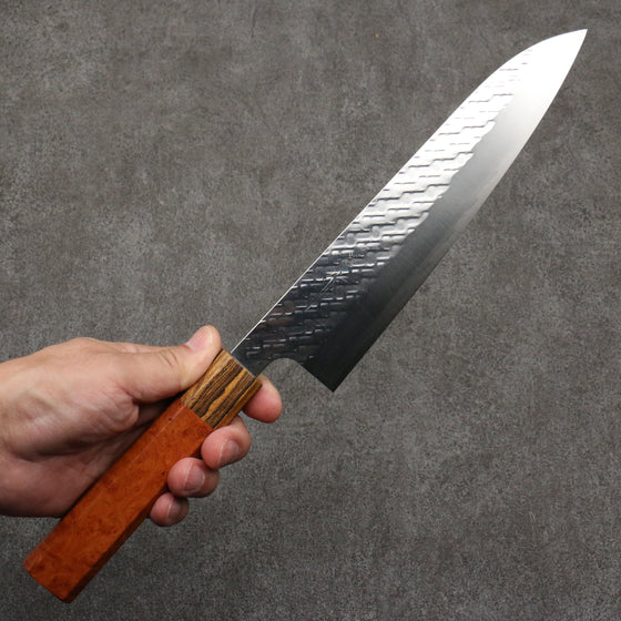 Takeshi Saji SPG STRIX Hammered Migaki Finished Gyuto 210mm Chinese Quince Burl & Bocote Handle - Seisuke Knife