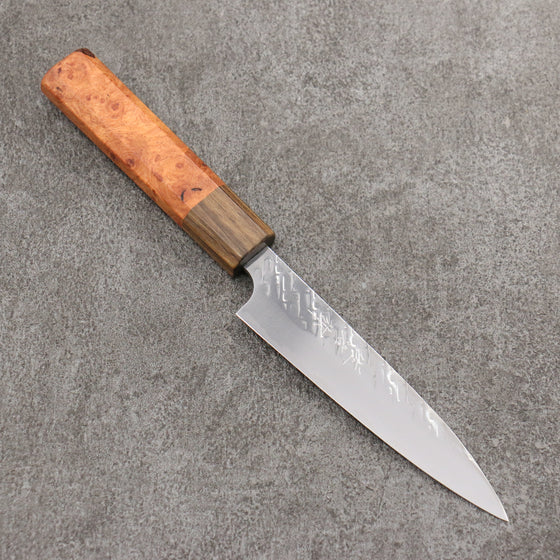 Takeshi Saji SPG STRIX Hammered Migaki Finished Petty-Utility  130mm Chinese Quince Burl (Ferrule: Ovangkol) Handle - Seisuke Knife