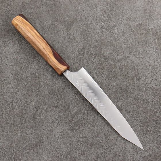 Yoshimi Kato SPG STRIX Hammered (V) Kiritsuke Petty-Utility  150mm Olive Tree and Red Resin Handle - Seisuke Knife