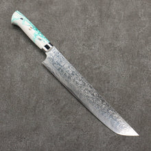  Takeshi Saji SG2 Damascus Diamond Finish Sakimaru Sujihiki  240mm White and Green Marble Acrylic Handle - Seisuke Knife