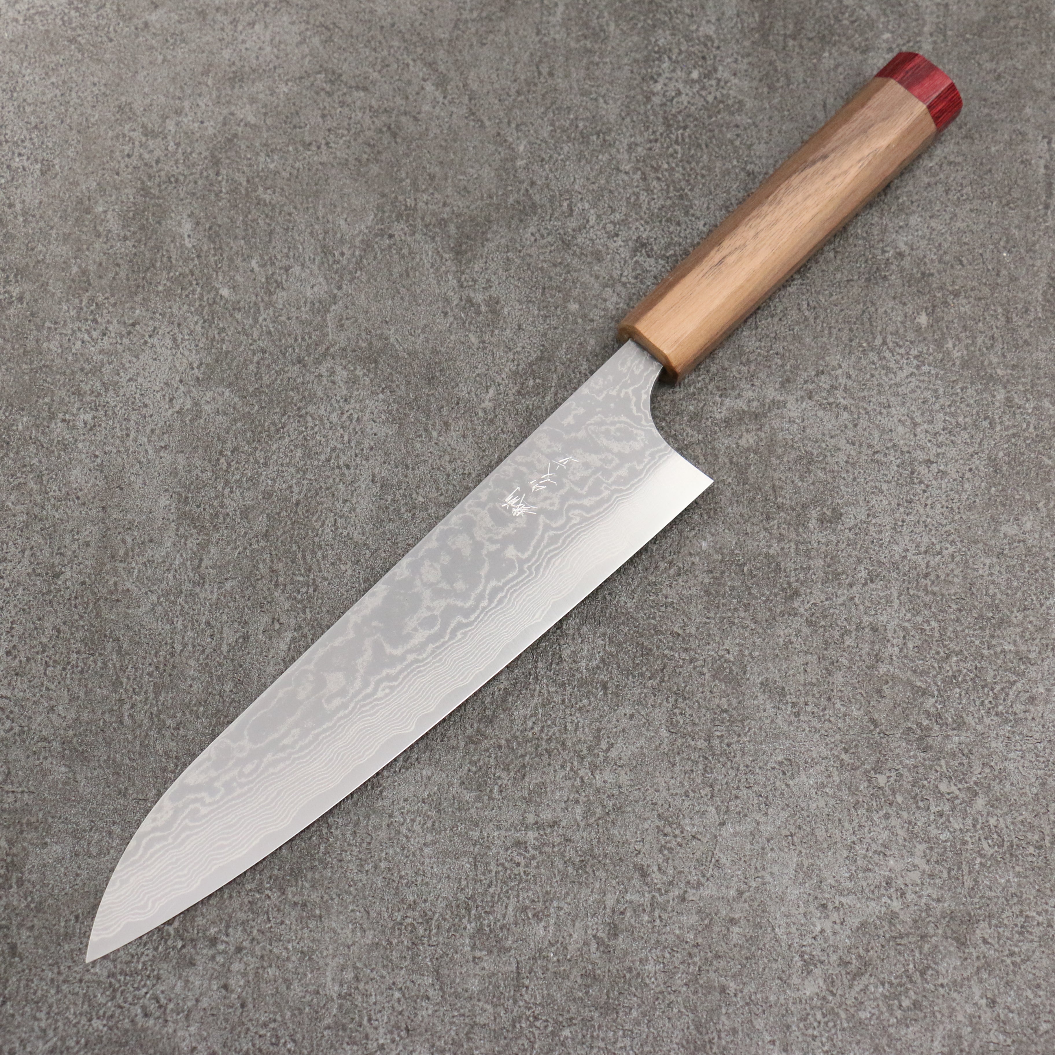 Anryu VG10 Migaki Finished Damascus Gyuto 210mm Walnut & Red Pakkawood Handle - Seisuke Knife