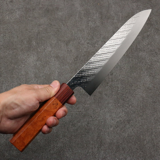 Takeshi Saji SPG STRIX Hammered Migaki Finished Gyuto  210mm Chinese Quince Burl (Ferrule: Borneo Rosewood) Handle - Seisuke Knife