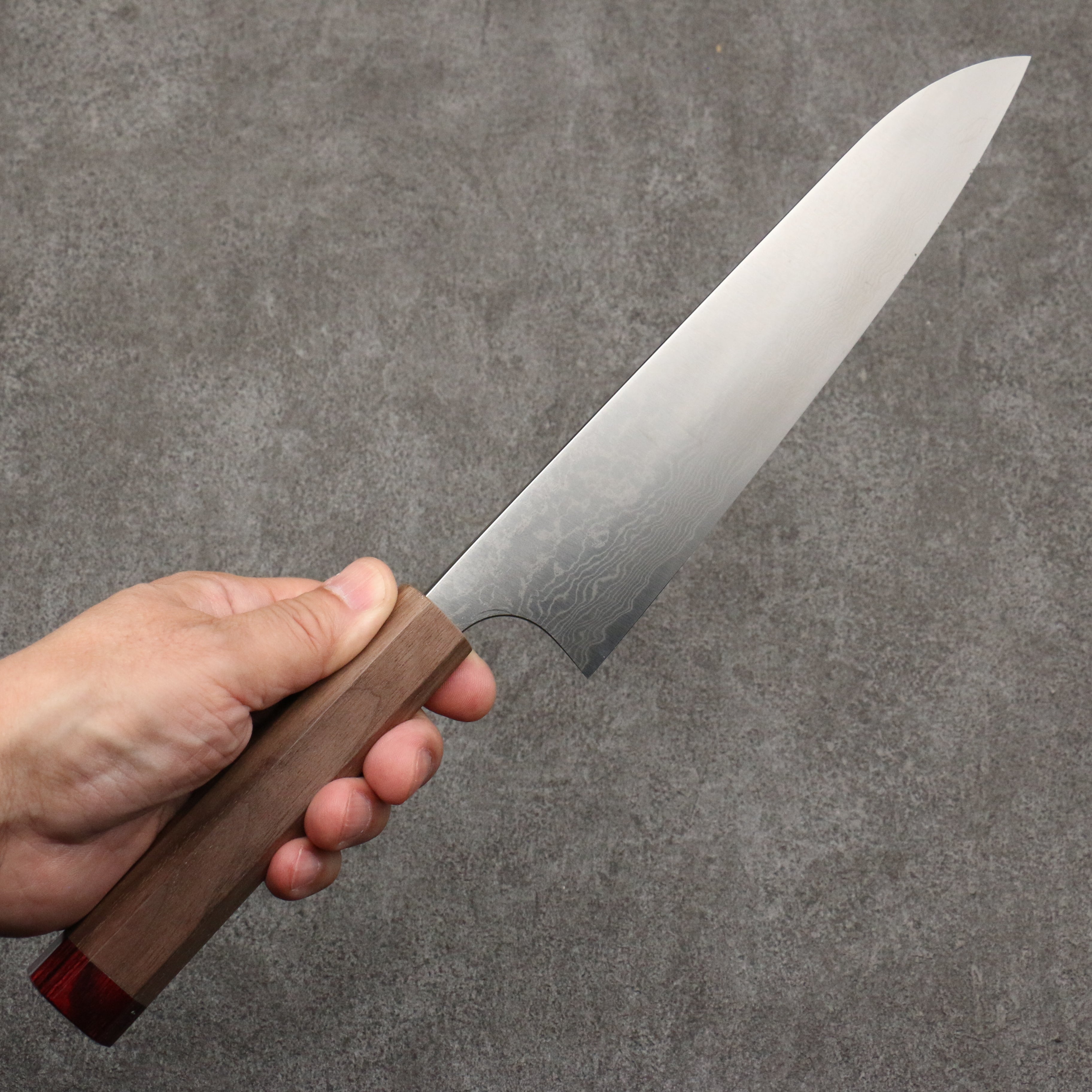 Anryu VG10 Migaki Finished Damascus Gyuto 210mm Walnut & Red Pakkawood Handle - Seisuke Knife