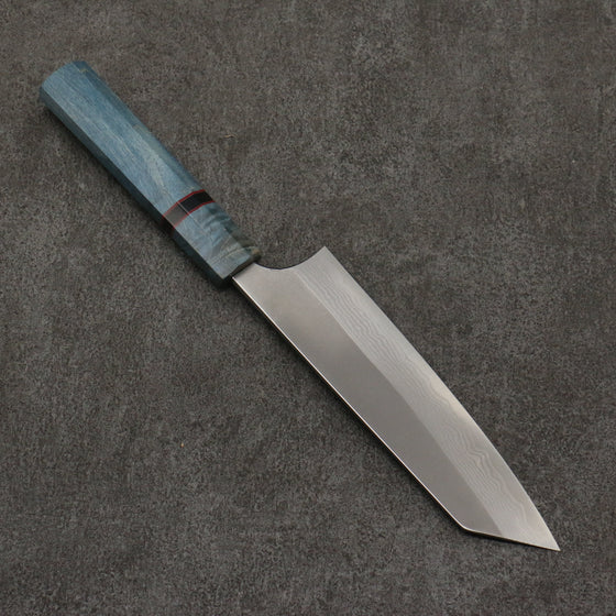 Yoshimi Kato VG10 Nashiji Damascus Bunka  170mm Blue Stabilized Wood (With Black Ring) Handle - Seisuke Knife