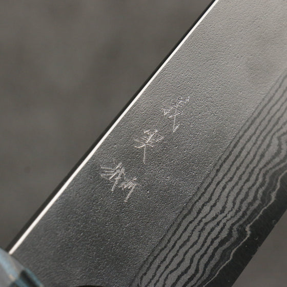 Yoshimi Kato VG10 Nashiji Damascus Bunka  170mm Blue Stabilized Wood (With Black Ring) Handle - Seisuke Knife