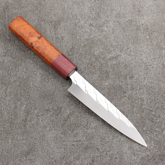 Takeshi Saji SPG STRIX Hammered Migaki Finished Petty-Utility  130mm Chinese Quince Burl (Ferrule: Purple Heart) Handle - Seisuke Knife