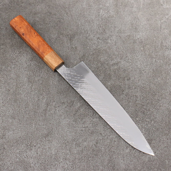 Takeshi Saji SPG STRIX Hammered Migaki Finished Gyuto  210mm Chinese Quince Burl (Ferrule: Monkey Pod Tree) Handle - Seisuke Knife