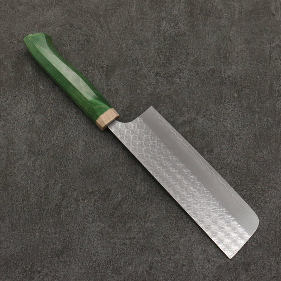 Yoshimi Kato Minamo SG2 Hammered Nakiri  165mm Western style (green) Handle - Seisuke Knife