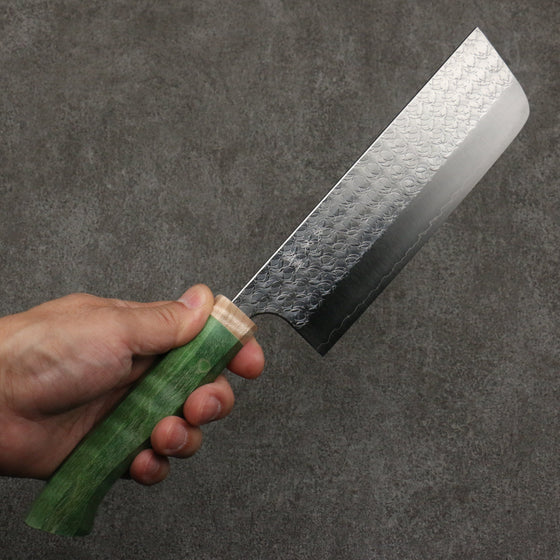 Yoshimi Kato Minamo SG2 Hammered Nakiri  165mm Western style (green) Handle - Seisuke Knife