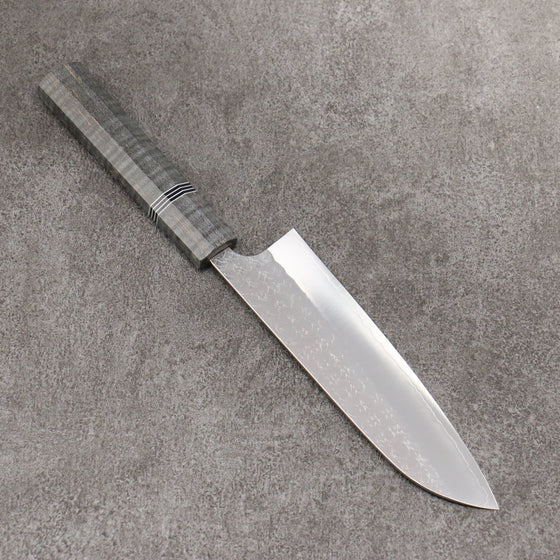 Yoshimi Kato Minamo SG2 Hammered Santoku  170mm Gray Stablilized Wood (Black and White Rings) Handle - Seisuke Knife