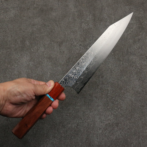 Yoshimi Kato SG2 Damascus Migaki Polish Finish Gyuto  210mm Rosewood (Turquoise Ring) Handle - Seisuke Knife