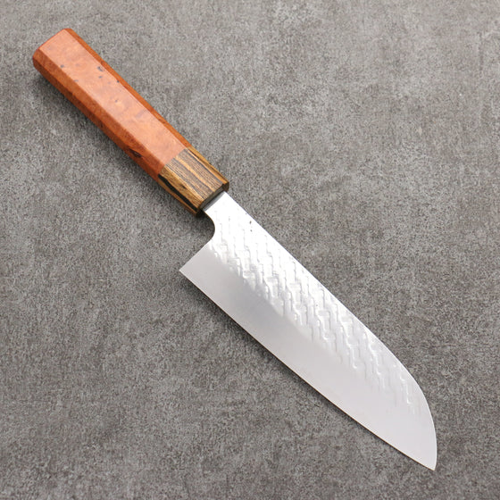 Takeshi Saji SPG STRIX Hammered Migaki Finished Santoku  165mm Chinese Quince Burl (Ferrule: Bocote) Handle - Seisuke Knife