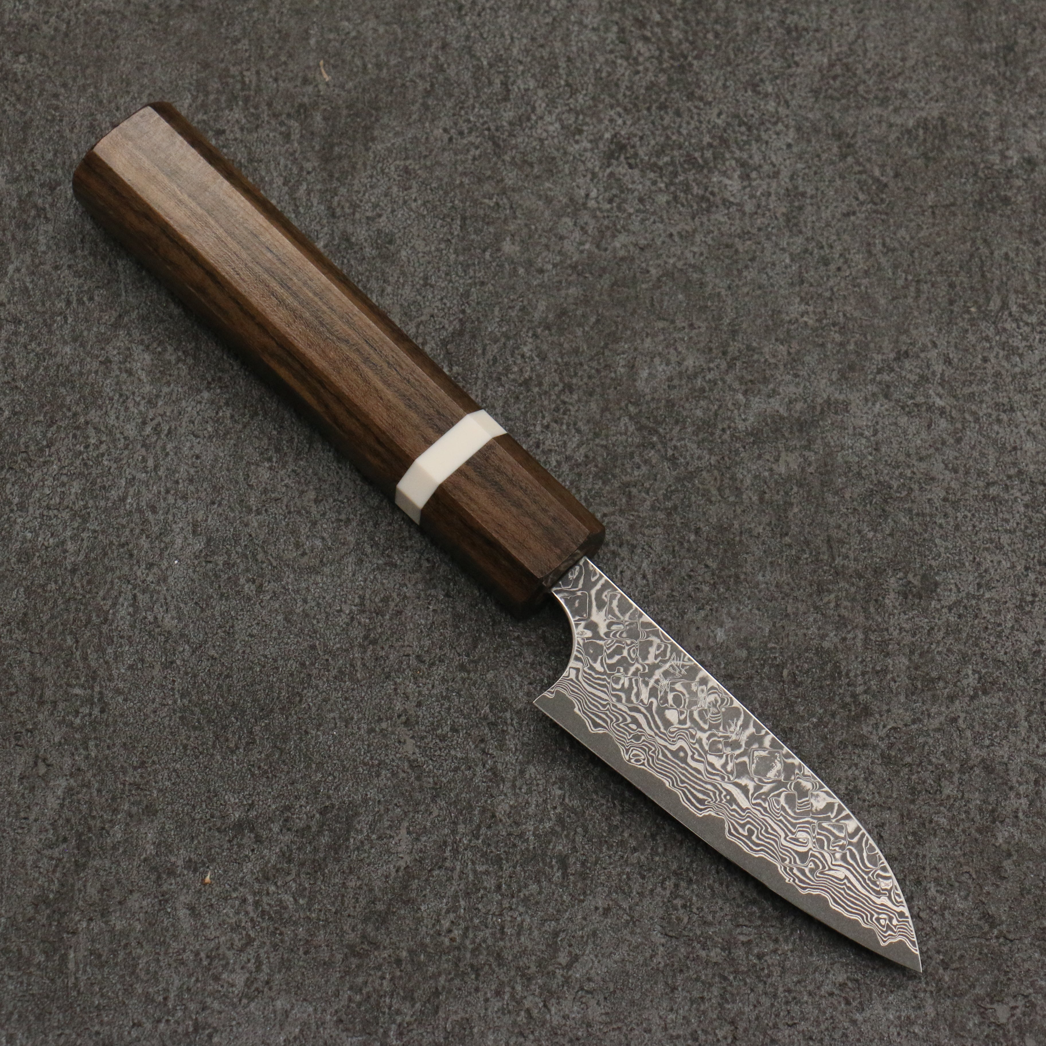 Yoshimi Kato VG10 Black Damascus Paring 75mm Sandalwood & White Ring Handle - Seisuke Knife