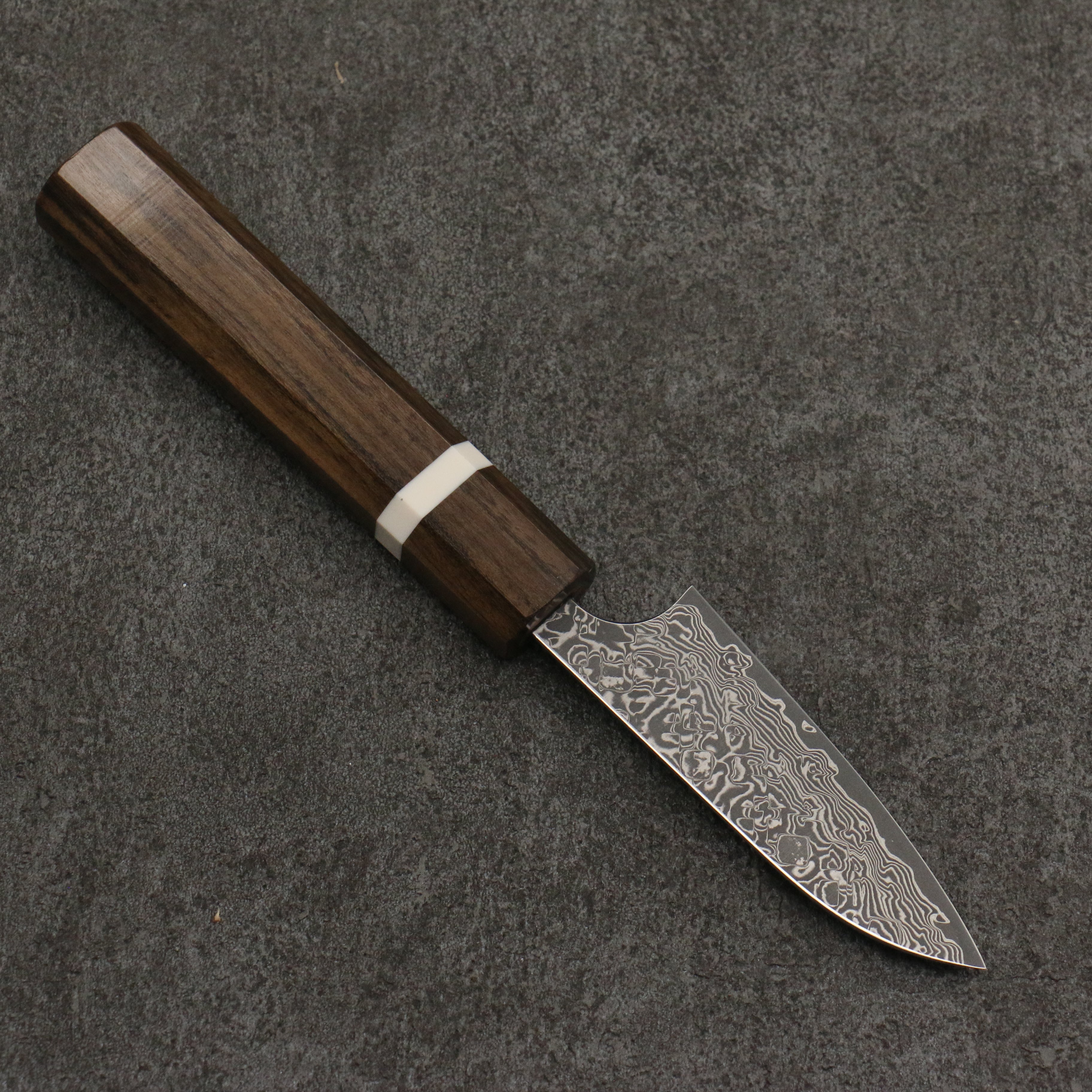 Yoshimi Kato VG10 Black Damascus Paring 75mm Sandalwood & White Ring Handle - Seisuke Knife