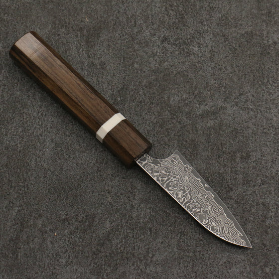 Yoshimi Kato VG10 Black Damascus Paring  75mm Sandalwood with White Ring Handle - Seisuke Knife