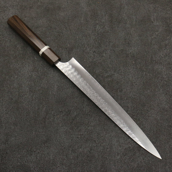 Yoshimi Kato Minamo SG2 Hammered Sujihiki  270mm Sandalwood with White Ring Handle - Seisuke Knife