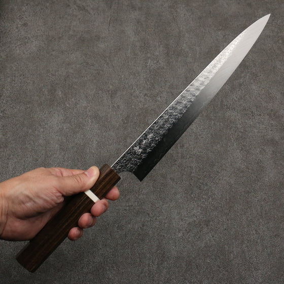 Yoshimi Kato Minamo SG2 Hammered Sujihiki  270mm Sandalwood with White Ring Handle - Seisuke Knife