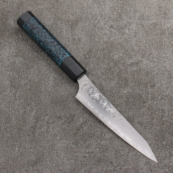 Yu Kurosaki Senko Ei Ai Tenmoku SG2 Hammered Petty-Utility  130mm Indigo Lacquered (Tenmoku) Handle with Sheath - Seisuke Knife